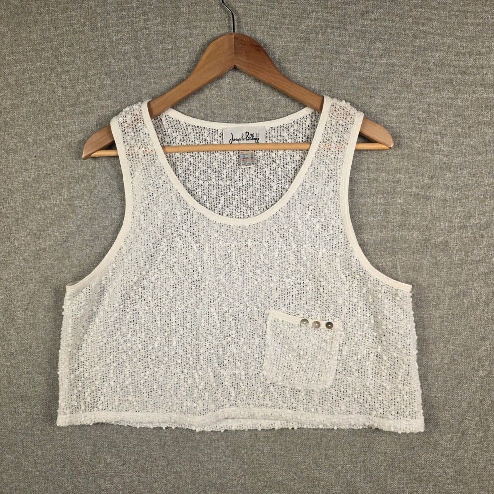Joseph Ribkoff White Sequin Knit Tank Top Sleeveless Crop Pocket Womens 10